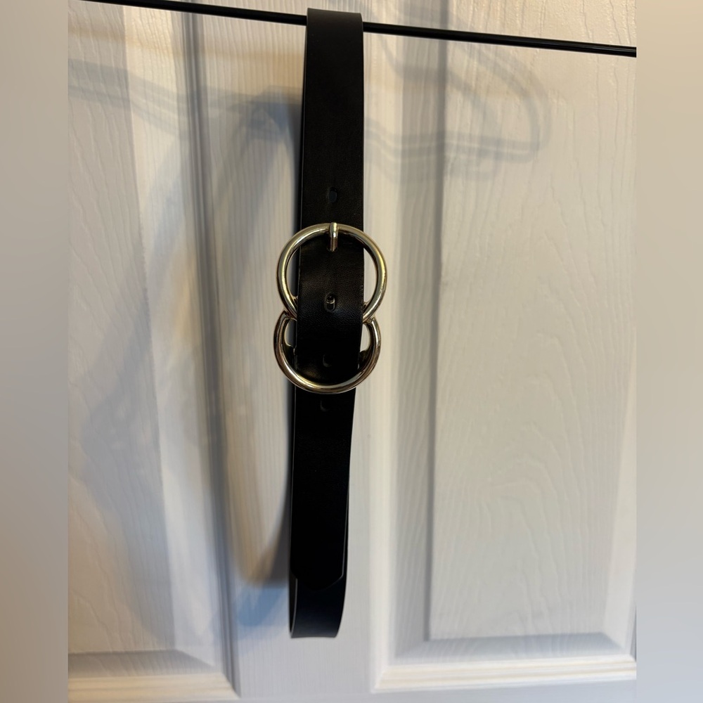 Black Faux Leather Double-Ring Belt
